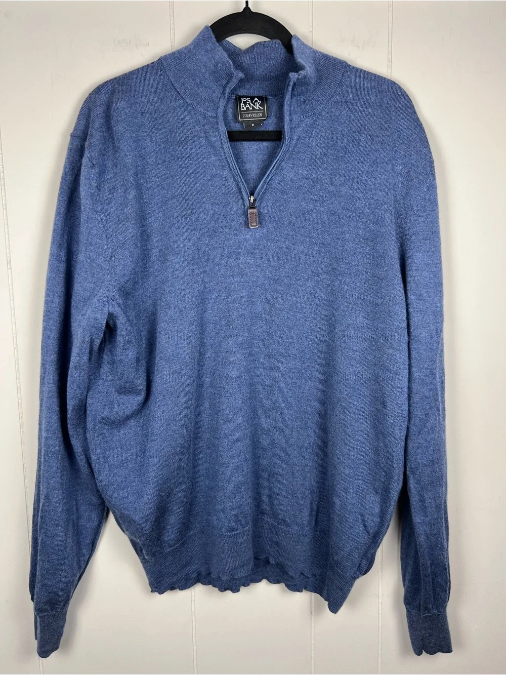 Merino Wool Jos A. Bank 1/4 Zip Pullover Sweater Blue Nautical Fisherman